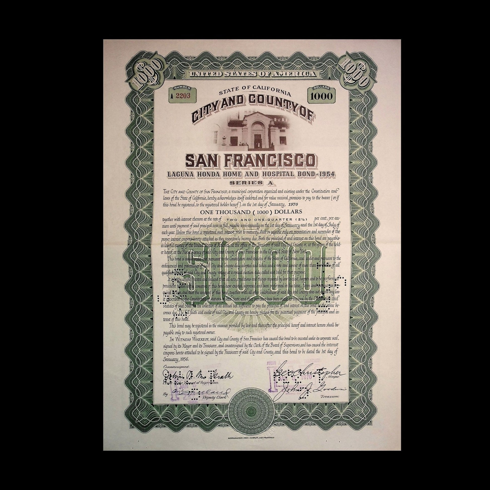 City and County of San Francisco Bond from 1970