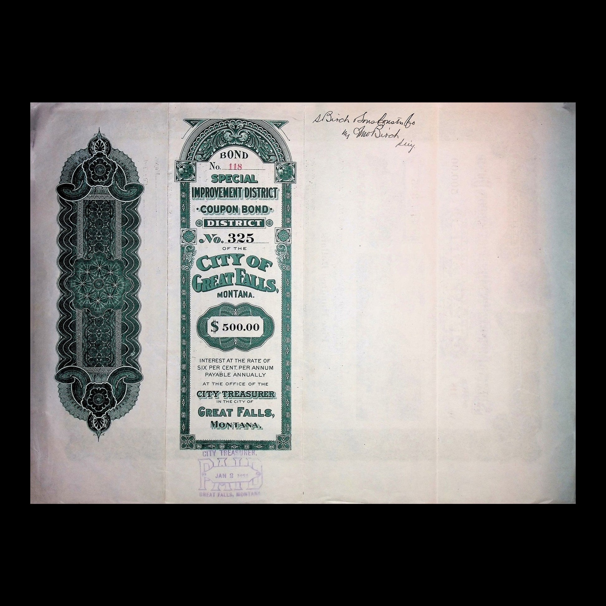City of Great Falls Municipal Bond from 1917