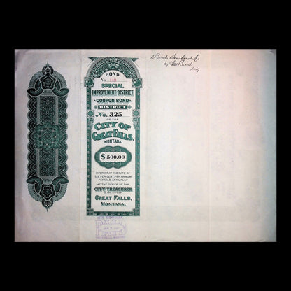 City of Great Falls Municipal Bond from 1917