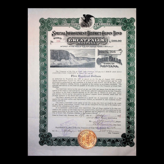 City of Great Falls Municipal Bond from 1917