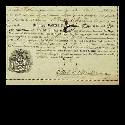 City of New York Revenue Bond from 1858