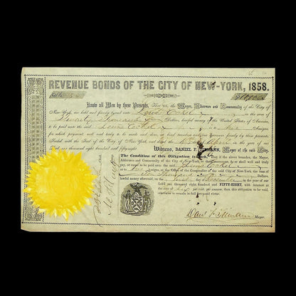 City of New York Revenue Bond from 1858