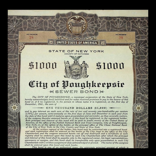 City of Poughkeepsie Bond from 1924