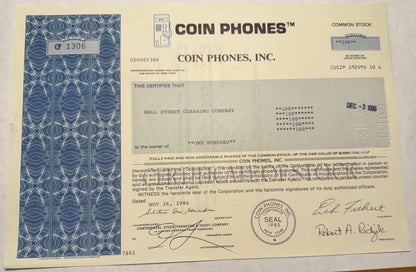 Coin Phones, Inc Stock Certificate