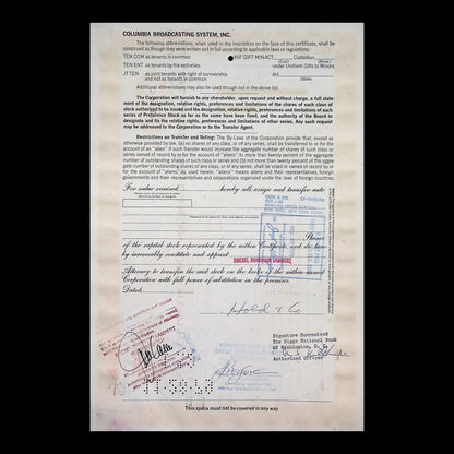 Columbia Broadcasting System, Inc. Stock Certificate from 1975