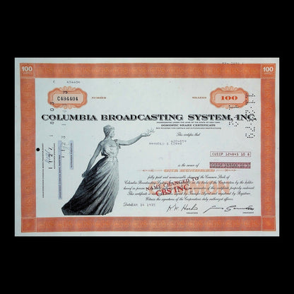 Columbia Broadcasting System, Inc. Stock Certificate from 1975