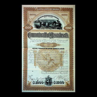 Commonwealth of Massachusetts Bond Certificate from 1896 with Coupons