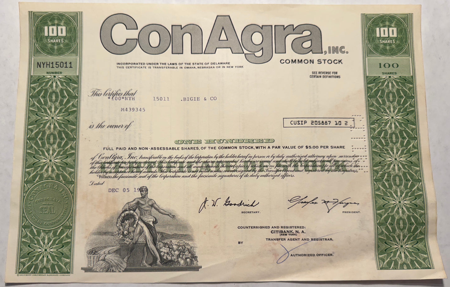 ConAgra Inc Stock Certificate