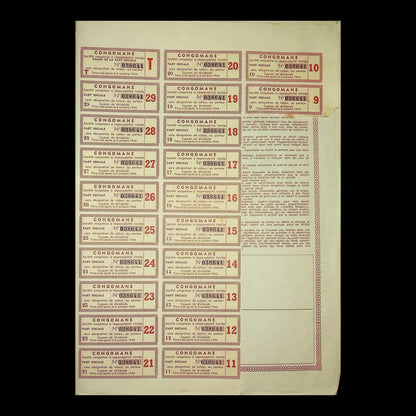 Congomane Societe Congolaise Stock Certificate from 1944