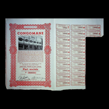 Congomane Societe Congolaise Stock Certificate from 1944