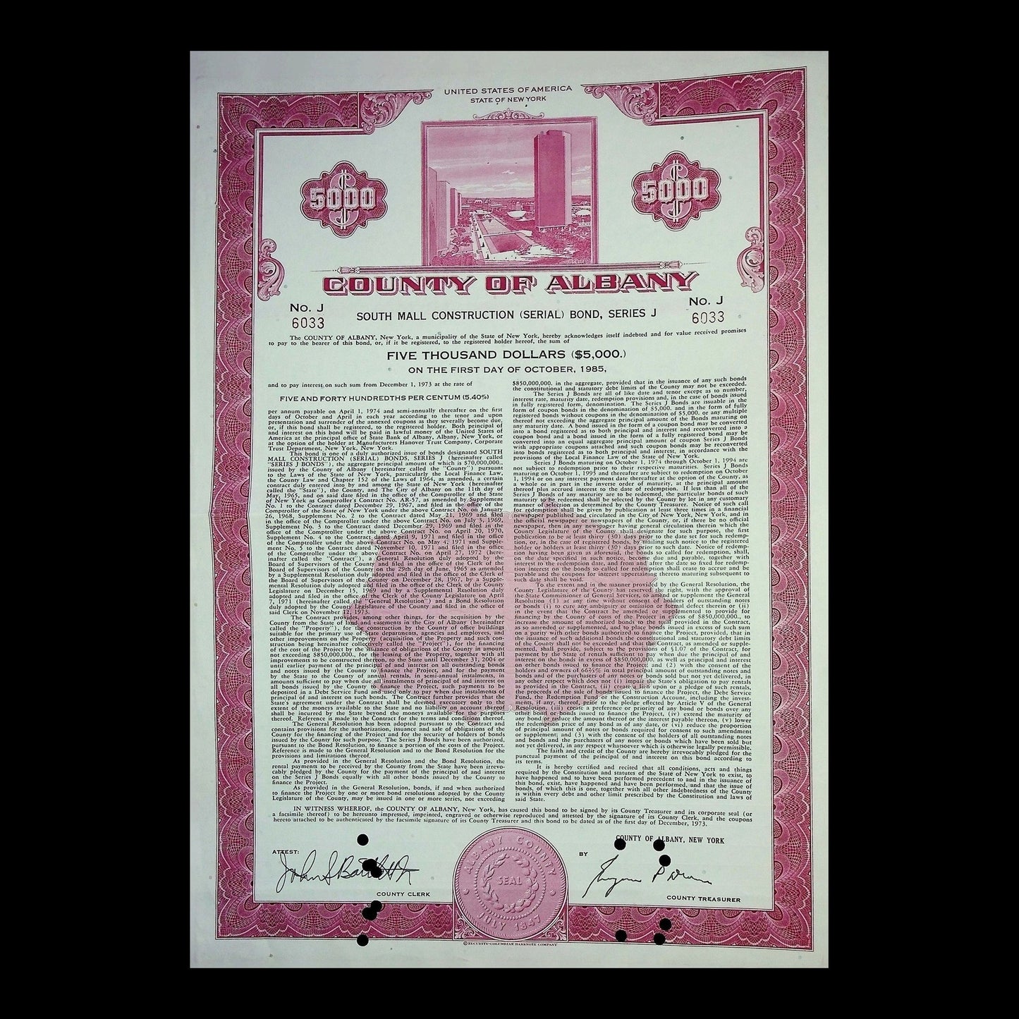 County of Albany Bond from 1965