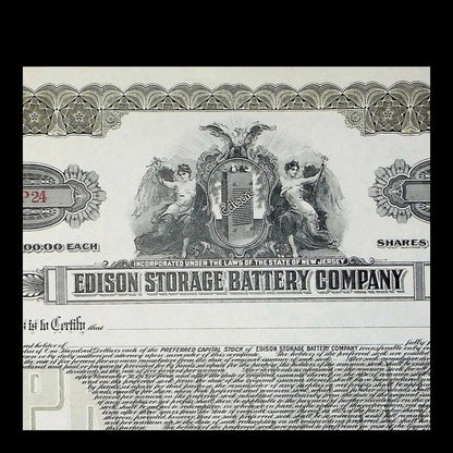 Edison Storage Battery Company Stock Certificate from 1900