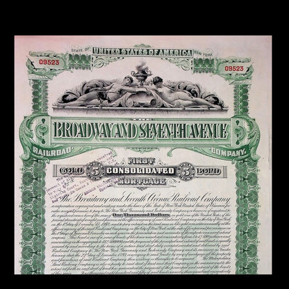 Broadway and Seventh Avenue Railroad Company Bond from 1893