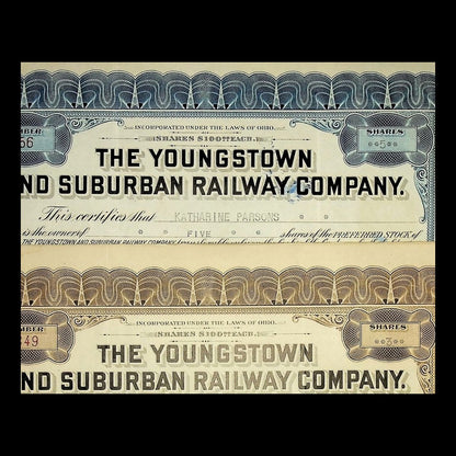 Youngstown and Suburban Railway Company Stock Certificate from 1915