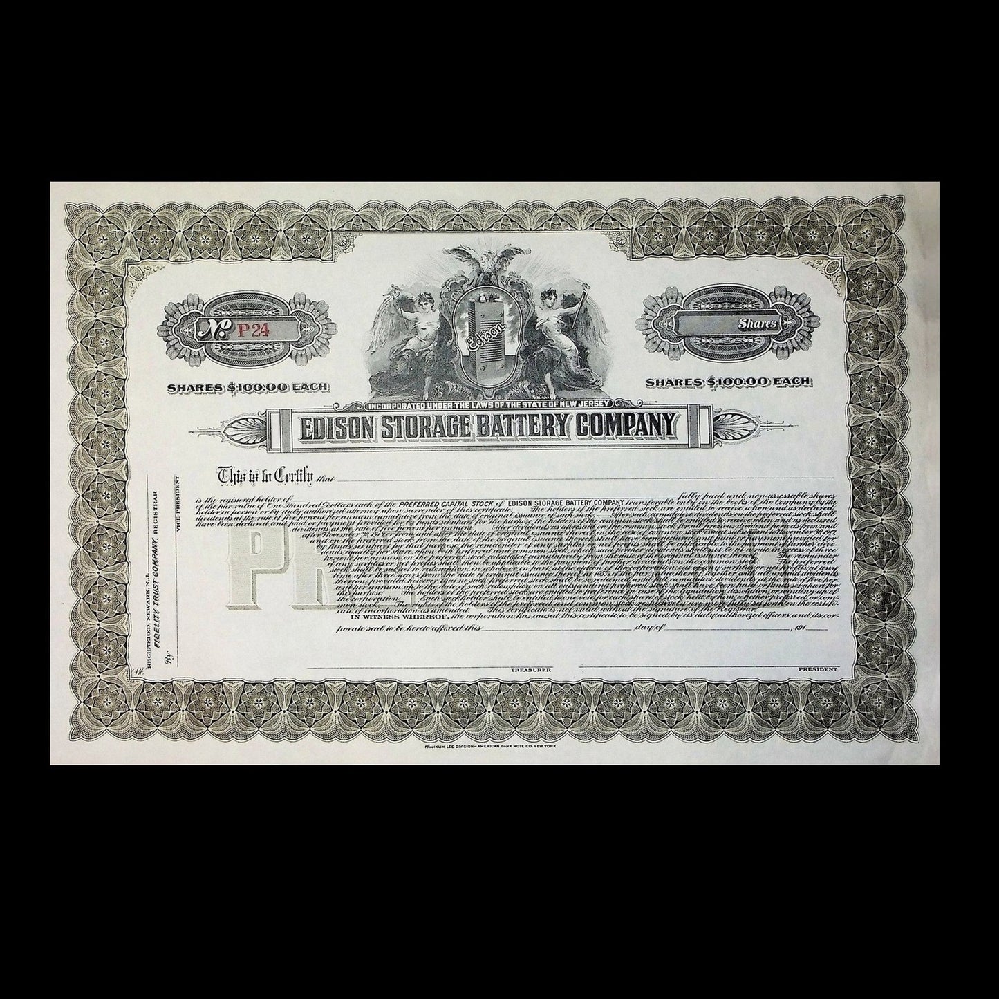 Edison Storage Battery Company Stock Certificate from 1900