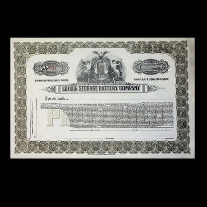 Edison Storage Battery Company Stock Certificate from 1900