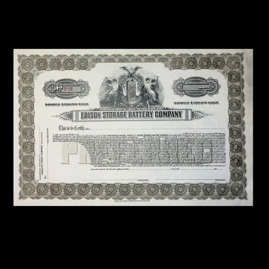 Edison Storage Battery Company Stock Certificate from 1900
