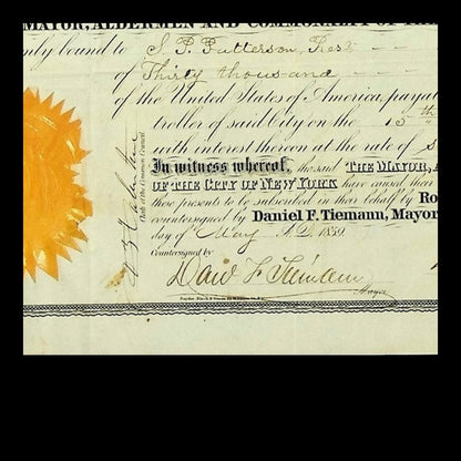 City of New York Revenue Bond from 1860 signed by Mayor Daniel F. Tiemann