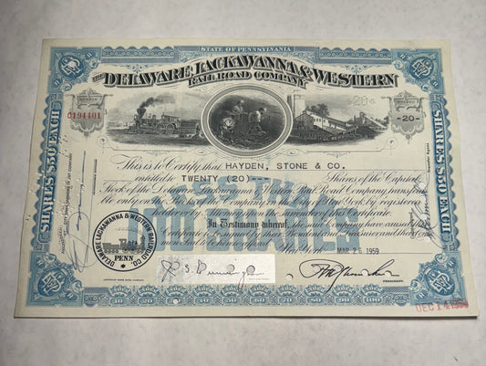 Delaware Lackawanna & Western Railroad Company Stock Certificate