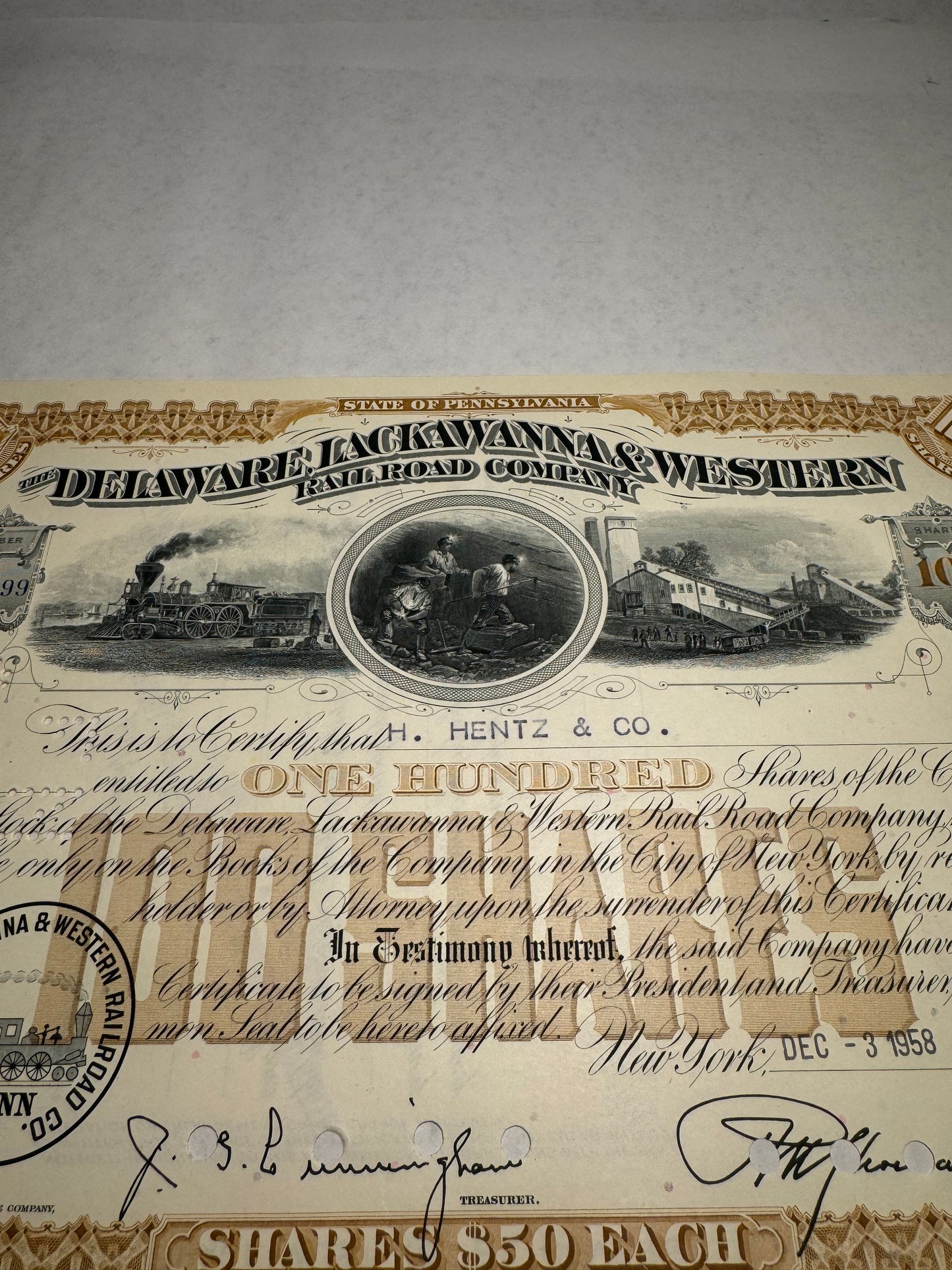 Delaware Lackawanna & Western Railroad Company Stock Certificate