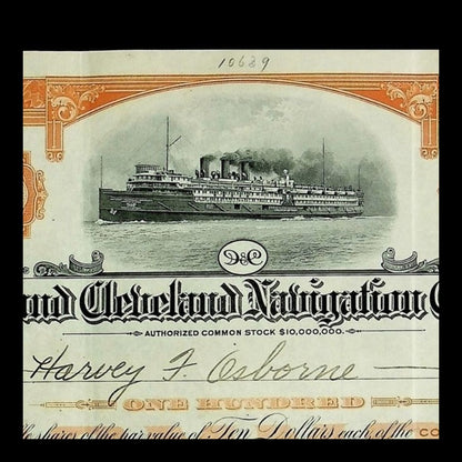 Detroit and Cleveland Navigation Company Stock Certificate from 1925