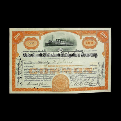 Detroit and Cleveland Navigation Company Stock Certificate from 1925