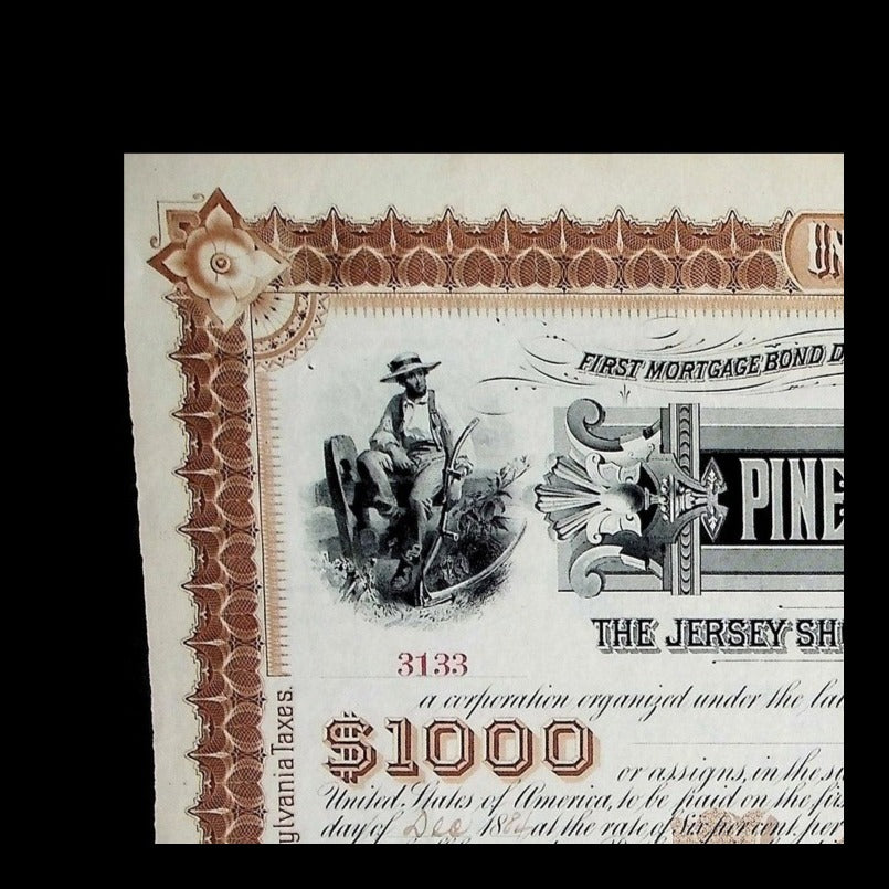 Pine Creek Railway Company First Mortgage Bond from 1885 signed by William Vanderbilt 