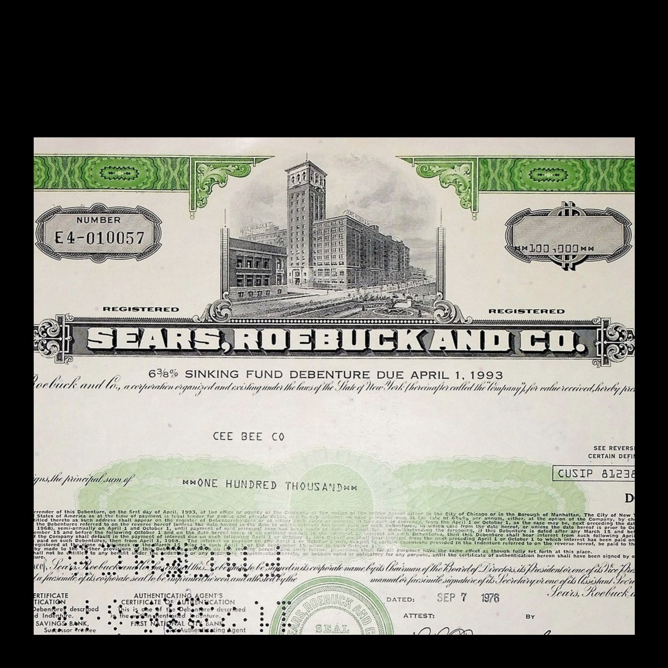Sears, Roebuck and Co. Bond from 1976