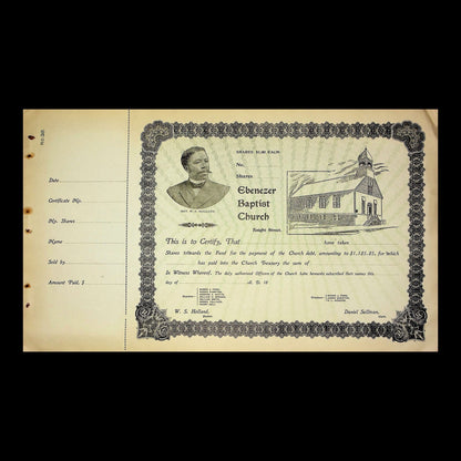 Ebenezer Baptist Church Stock Certificate from 1800s