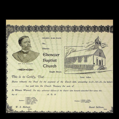 Ebenezer Baptist Church Stock Certificate from 1800s