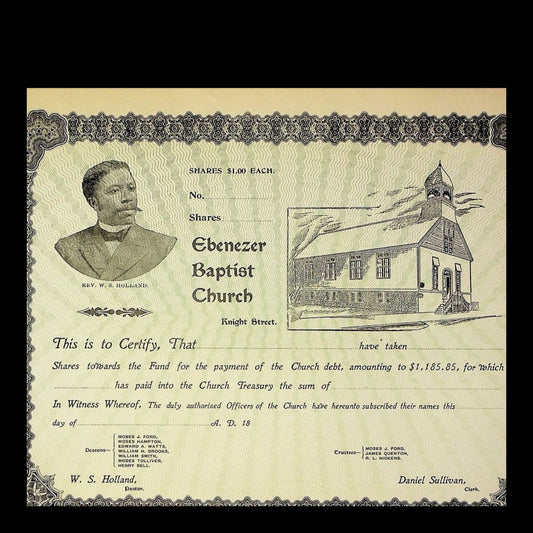 Ebenezer Baptist Church Stock Certificate from 1800s