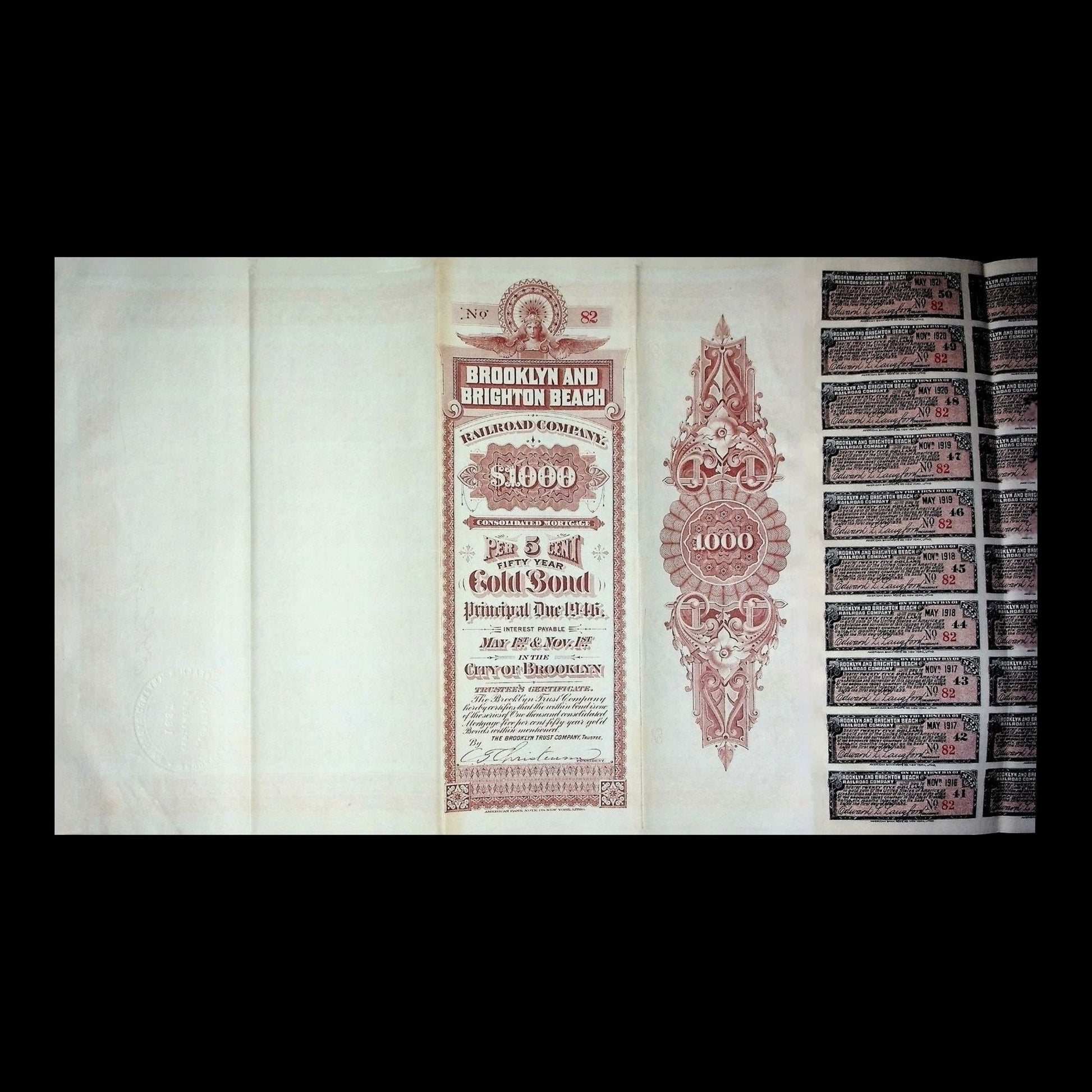 Brooklyn and Brighton Beach Railroad Company Bond 1896