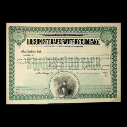 Edison Storage Battery Company Stock Certificate
