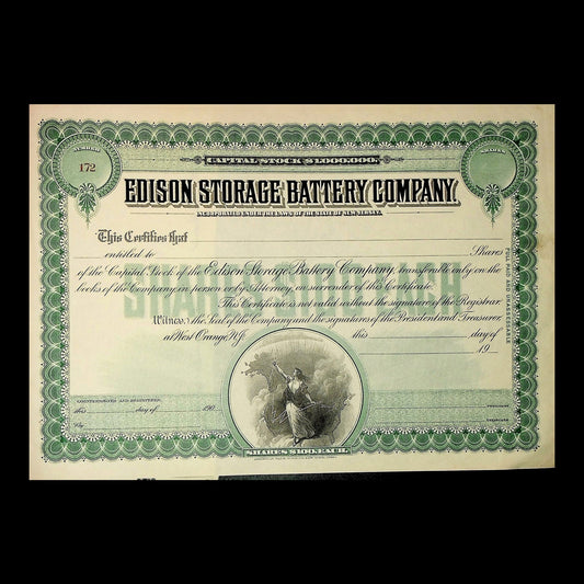 Edison Storage Battery Company Stock Certificate