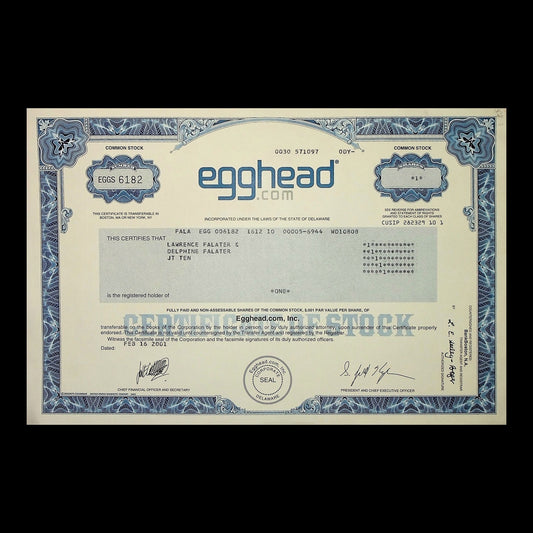 Egghead.com Stock Certificate from 2001