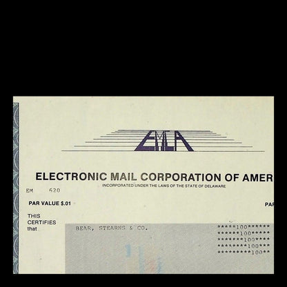 Electronic Mail Corporation of America Stock Certificate from 1982