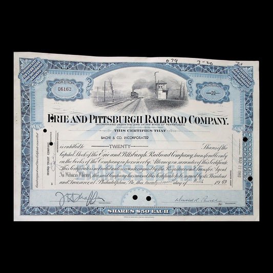 Erie and Pittsburgh Railroad Company Stock Certificate from 1969