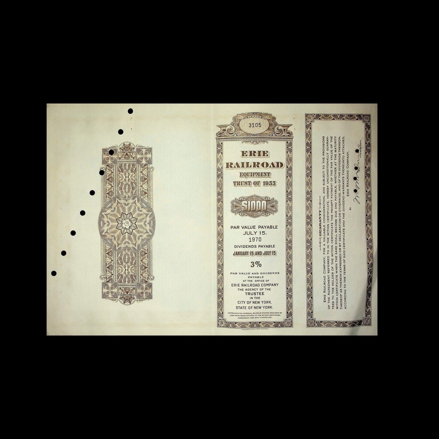 Erie Railroad Equipment Trust Certificate from 1955