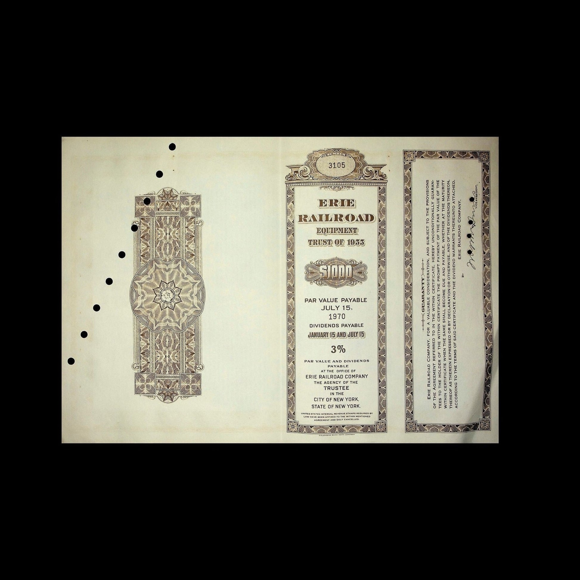 Erie Railroad Equipment Trust Certificate from 1955