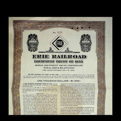 Erie Railroad Equipment Trust Certificate from 1955
