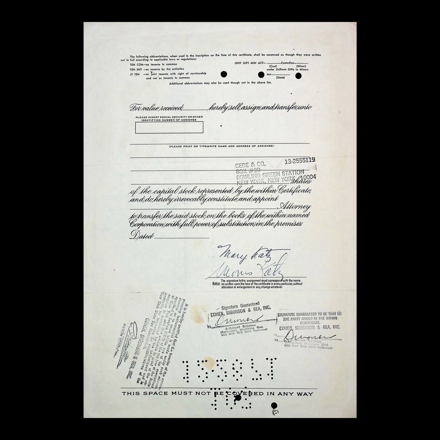 Esquire Inc. Stock Certificate from Mid-Century