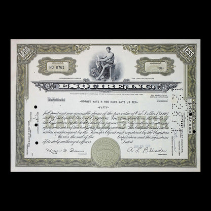 Esquire Inc. Stock Certificate from Mid-Century