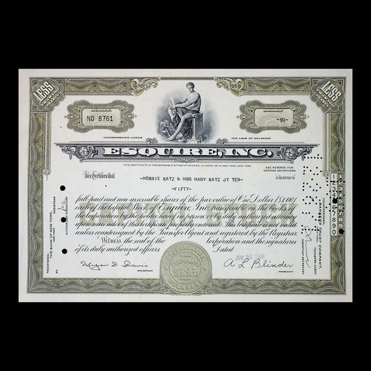 Esquire Inc. Stock Certificate from Mid-Century