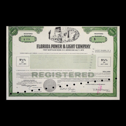 Florida Power & Light Company Bond from 1989