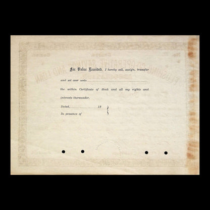 Flushing Co-Operative Savings and Loan Association Stock Certificate from 1888