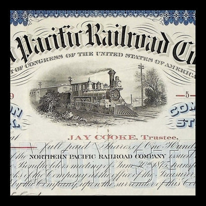 Northern Pacific Railroad Company Stock Certificate Issued to & Signed by Jay Cooke from 1876