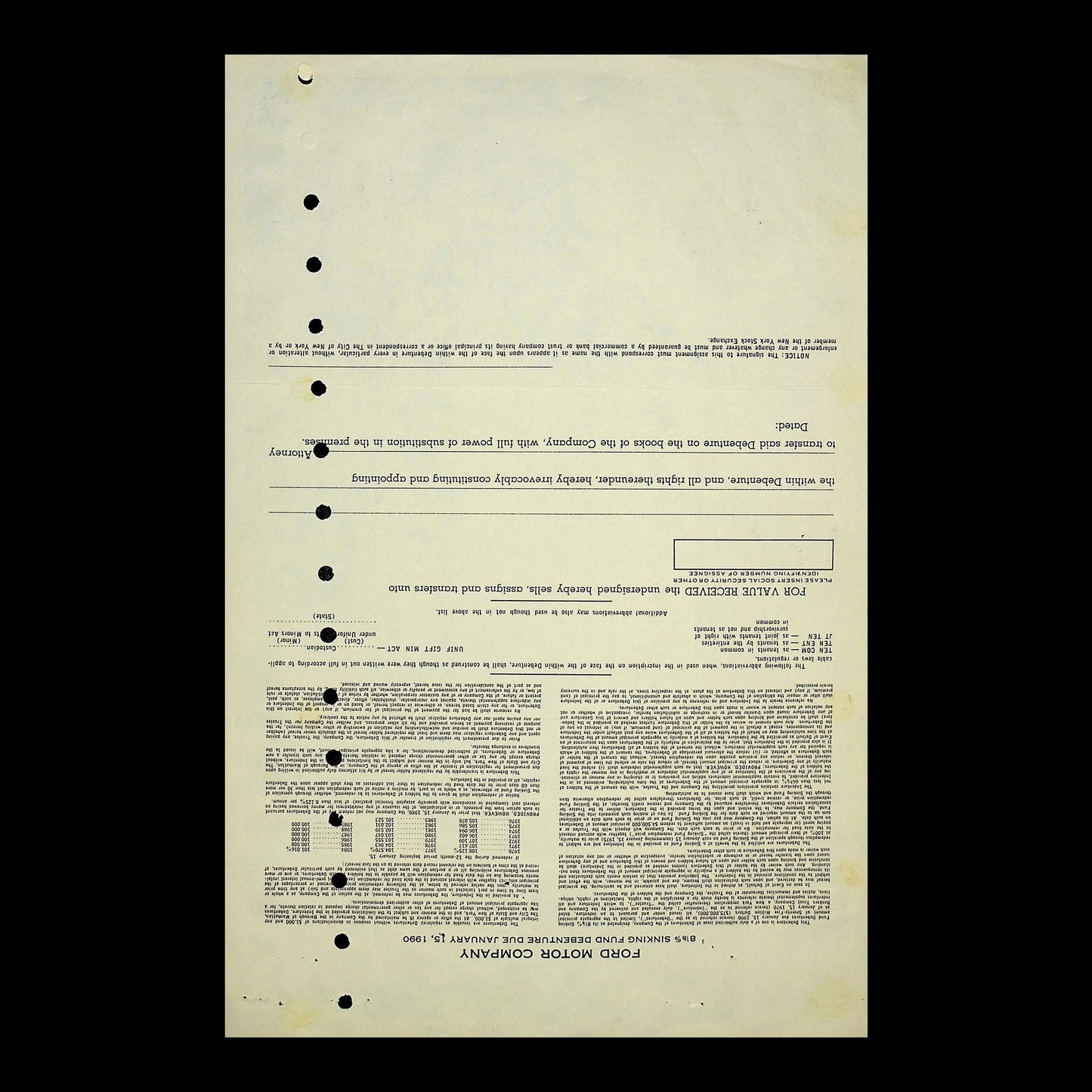 Ford Motor Company Bond from 1990