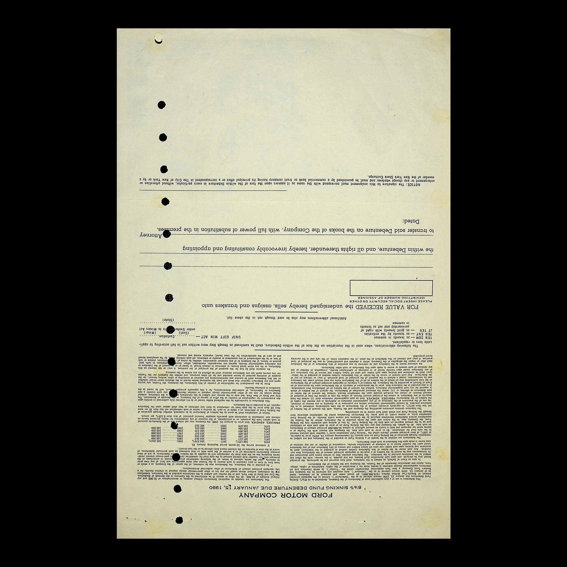 Ford Motor Company Bond from 1990