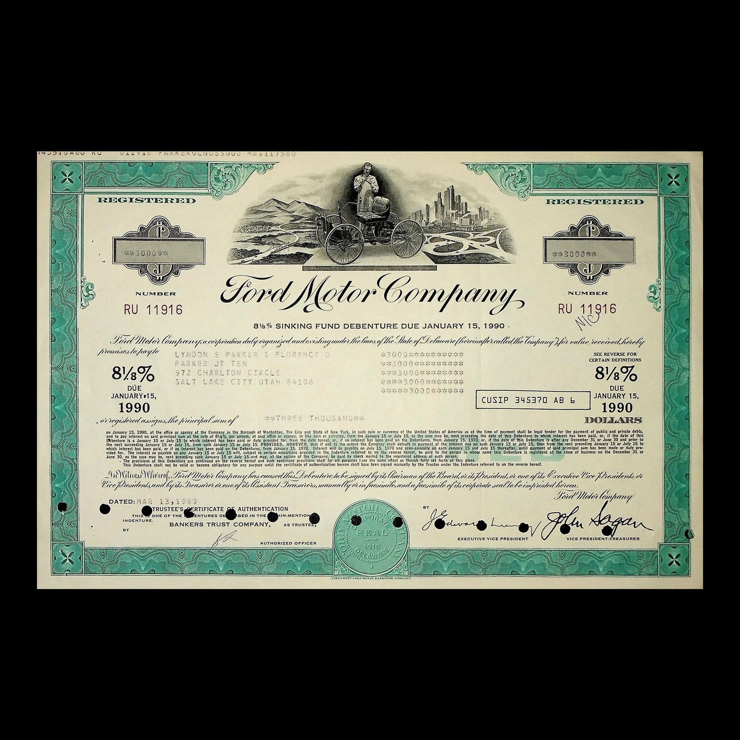 Ford Motor Company Bond from 1990