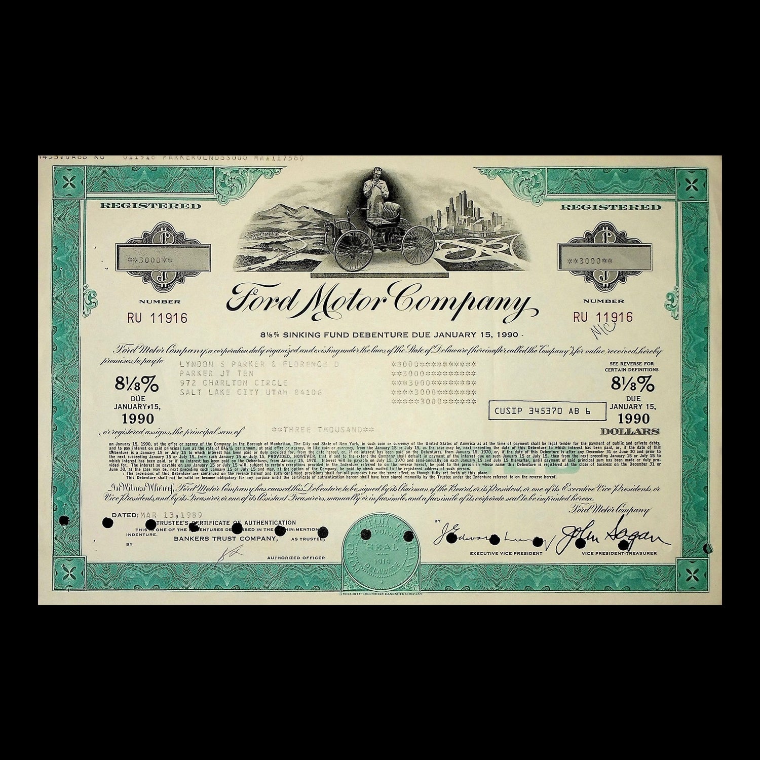 Ford Motor Company Bond from 1990